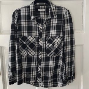 Zara Black and White Plaid Snap Button Up Medium
